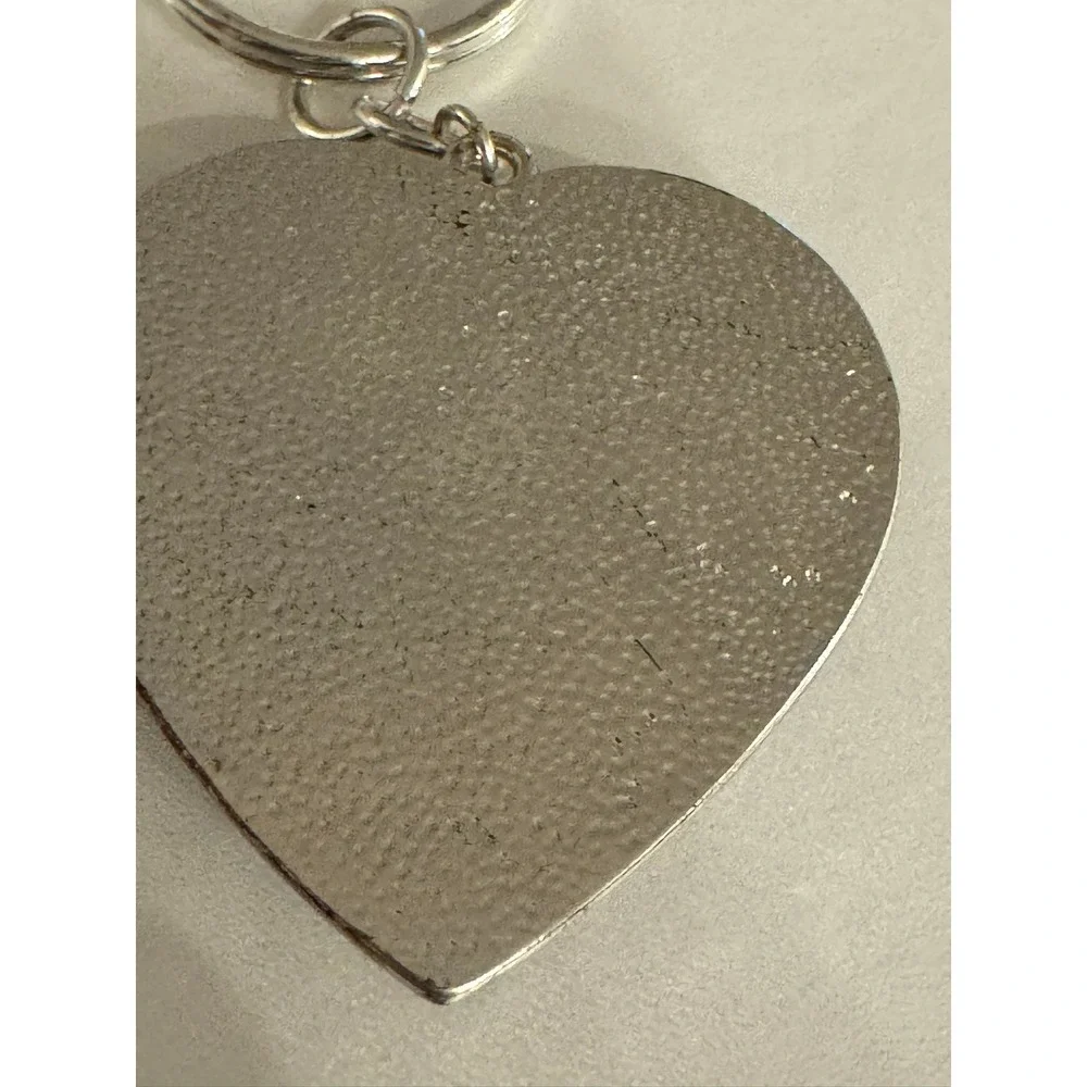 Leopard Print‎ Heart Keychain Silver Tone Rhinestone Accent Charm Key Ring